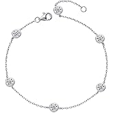 Adjustable Moissanite Station Bracelet for Women, 1.6CT Dainty Link Bracelet – 925 Sterling Silver with 18K White Gold Plating, 6.5"-8" (16.5cm-20cm) Bezel-Set Design | Valentine's Day Anniversary Birthday Gifts for Her Wife Girlfriend Mom