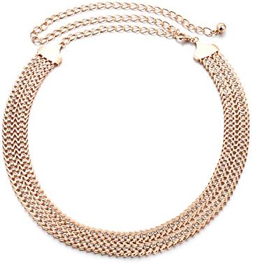 Torostra Womens Fashion Rhinestone Waistband Chain Plated Steel Waist Chain Belt for Dress ('W' Shape-Gold)