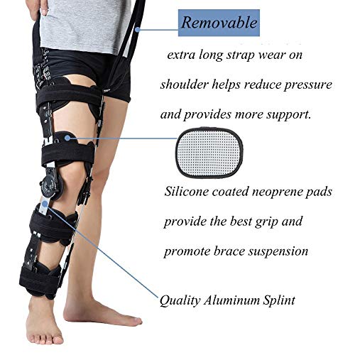 Hinged ROM Knee Brace with Strap, Adjustable Medical Orthopedic Support Stabilizer Knee Brace Post OP Recovery Immobilization Splint - Thumbnail 4