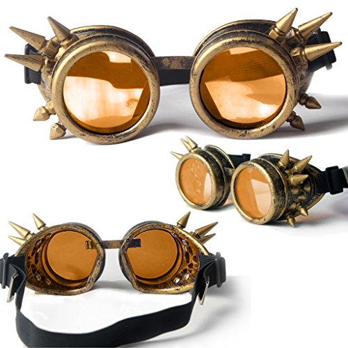 Lelinta Spiked Goggles Steampunk Welding Goth Cosplay Vintage Goggles Rustic