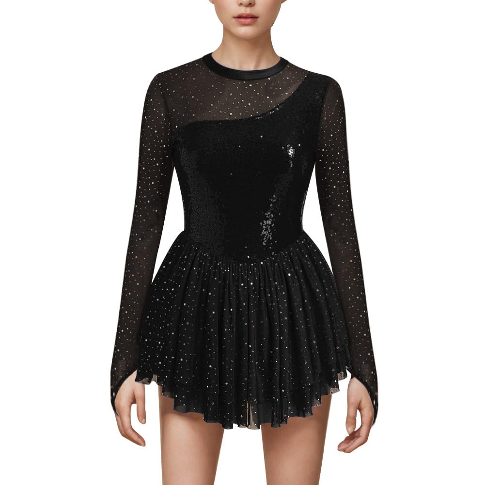 AFAVOM Sequin Figure Skating Dress for Women Girls