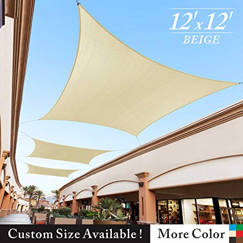 Royal Shade 12′ x 12′ Beige Square Sun Shade Sail Canopy Outdoor Patio Fabric Shelte ...