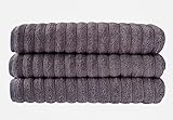 Classic Turkish Towels Jacquard Rib Style Jumbo Bath Sheet 3-Pieces (Gray 3PC Set)