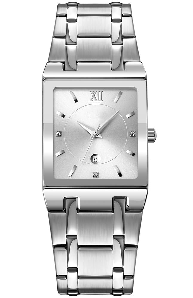 Reginald Fashion Square Watches for Men Date Waterproof Analog Quartz Watch Stainless Steel Fashion Business Casual Wristwatch