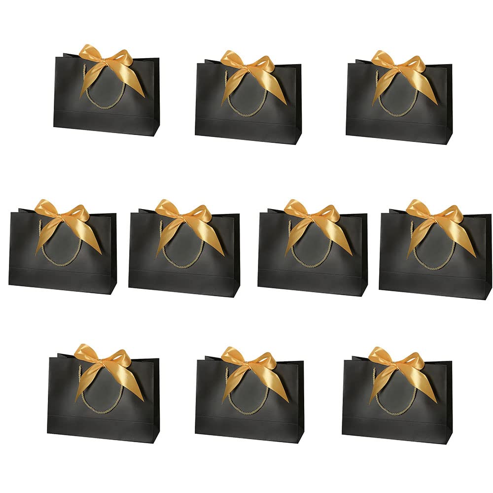DZOZO 10pcs Paper Gift Bags Party Bags Sweet Bags Present Bags with Handles and Golden Bow Ribbon for Wedding Party(32cm x 11cm x 25cm)