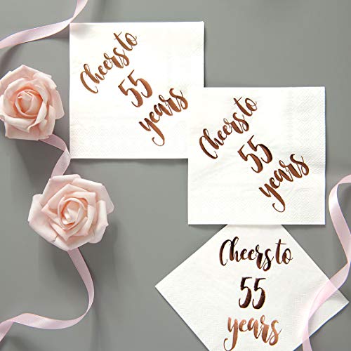 image for MAGJUCHE Cheers to 55 Years Cocktail Napkins, 50-Pack 3ply White Rose 