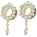 Ear Tunnels Ear Plugs Gauges Gold Plated Stainless Steel Gem Burst Dangle