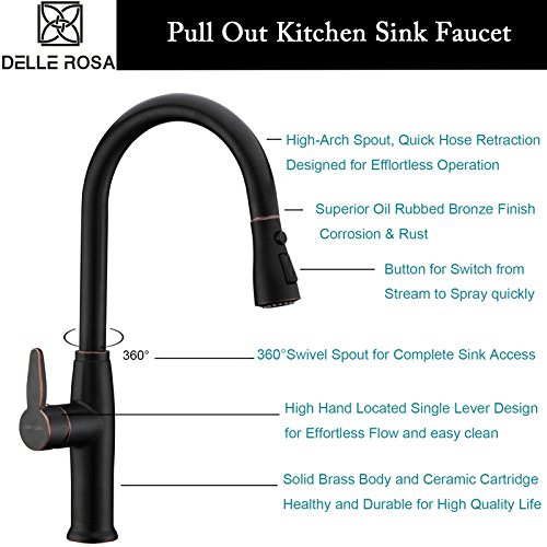 New Kitchen Faucet Oil Rubbed Bronze with Pull out and Pull Down Sprayer Delle Rosa Single High Handle Located Pre-rinse Kitchen Sink Faucet