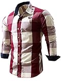 Neleus Men's Long Sleeve Button Down Plaid Shirts,112,Red,XL,Tag 2XL