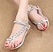 Winzik Flat Sandals Women Girls Summer Fashion Bohemia Bling Rhinestone Beaded Clip Toe Flip Flops Beach Shoes (7.5 B(M)US, Silver)