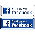 Outdoor/Indoor (2 Pack) 9" X 3" - Find Us On Facebook - Blue & White Notice Sign Label Sticker Decal - for Business Store, Shop, Cafe, Office, Restaurant, Car Vehicle - Back Self Adhesive Vinyl