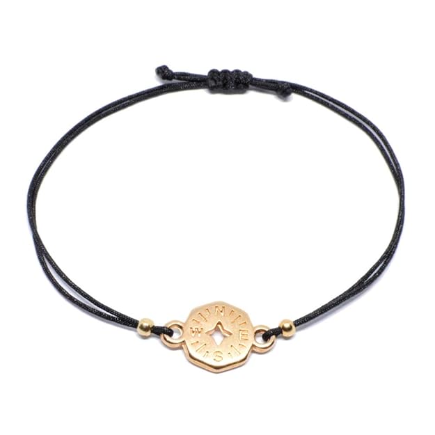 SelfmadeJewelry Armband Kompass Roségold auf schwarzem Band größenverstellbares Makramee Armbändchen Handmade