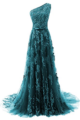 Heimo Womens One Shoulder Evening Party Gowns Lace Appliques