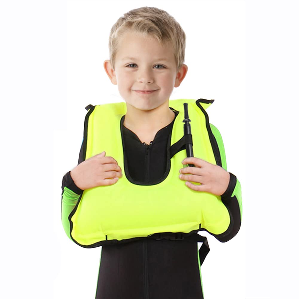 Photo 1 of Inflatable Snorkel Vest for Kids, Portable Snorkeling Jackets for 50-110 lbs Boys & Girls (Green)