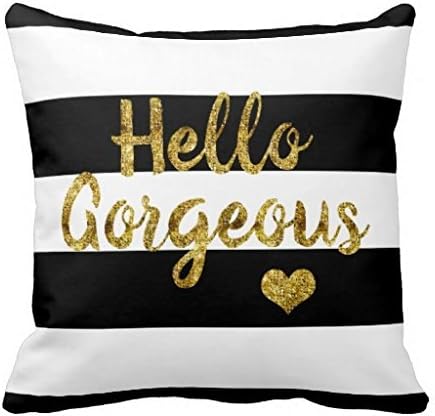 VEePRt2 Hello Gorgeous Black And White Striped 1818 pillow Case