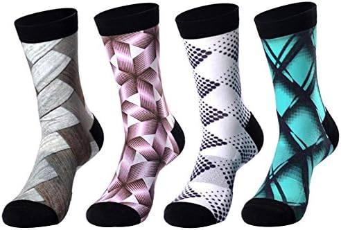 Men's Boys 4 Pairs Fashion Novelty Colourful Funny Pattern Digtal Print Crew Cotton Socks
