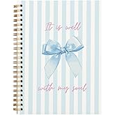 Bnwepo Bible Spiral Notebook, Preppy Bow Notebook Journal, It Is Well With My Soul, Cute notebook, Blue Trendy Hardcover Gifts Notebook for Teen Girls Student Teacher 5.5x8.3 inch