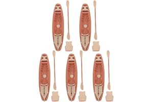 Yardwe 5 Sets Miniature Kayak Model with Paddles and Life Vests Plastic Canoe Toy Set for Dollhouse Decor Outdoor Adventure P