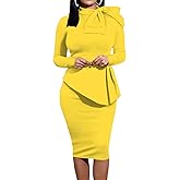 Peplum Club Flattering Ruffle Pencil Outfit Party Pastel Formal Yellow 2XL