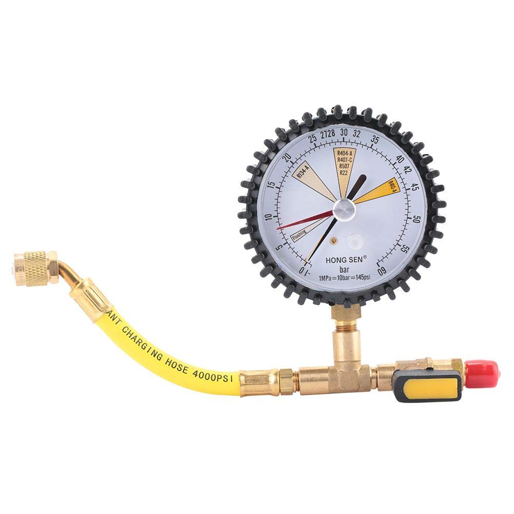 1/4 SAE inch Pressure Gauge, -1~60bar 80mm Air Conditioning Refrigeration Nitrogen Pressure Tester Suitable Spherical Structure Valve for R134a, R22, R407C, R410A