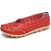 FIRST DANCE Women Penny Loafer Casual Comfort Slip on Shoes Walking Flat Driving Moccasins Wide Width Shoes Ladies Boat Shoe(x1165red,9)