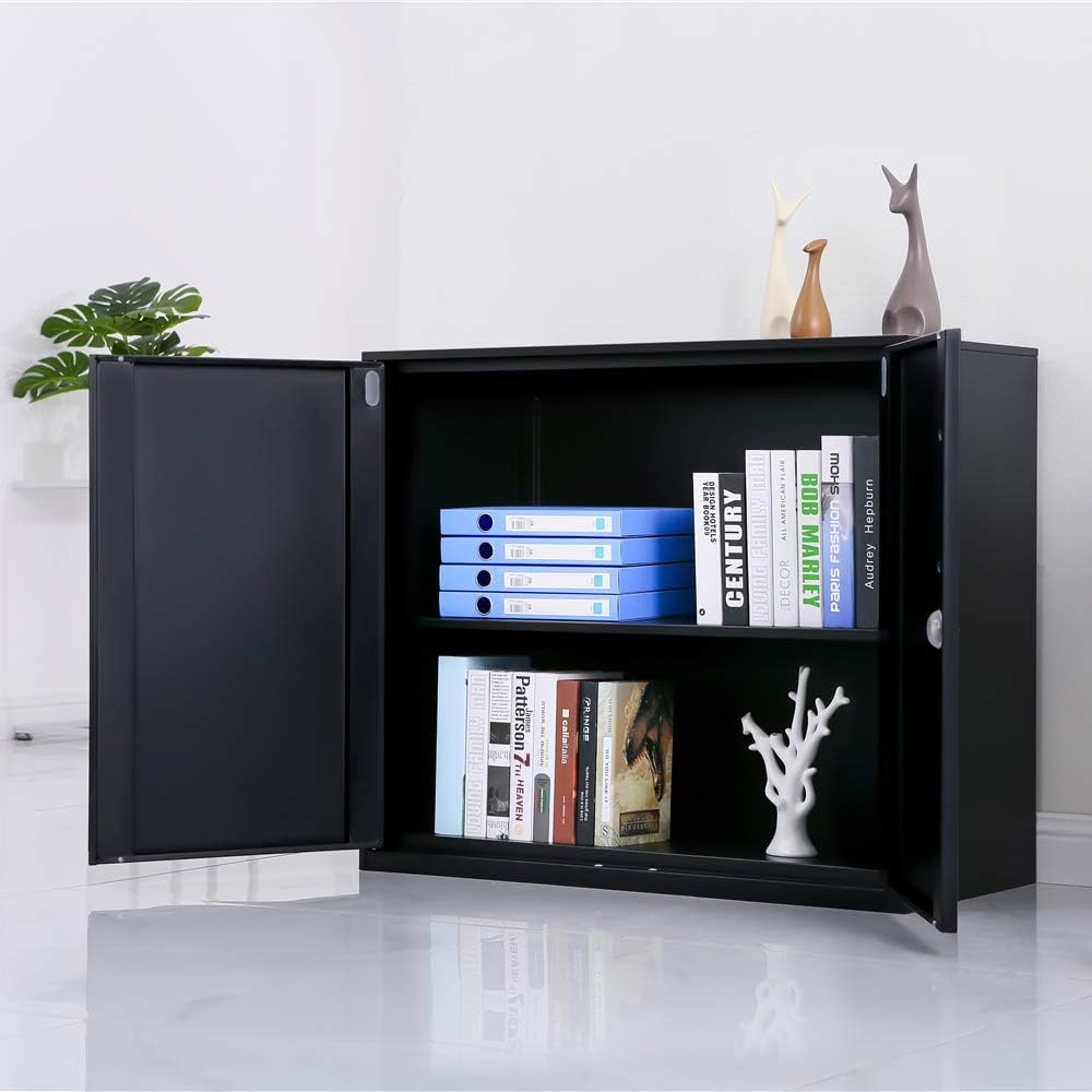 MECOLOR Furniture Metal Office File Cabinet with Door and Lock Height Adjustable (Black, 30 inch): Furniture & Decor