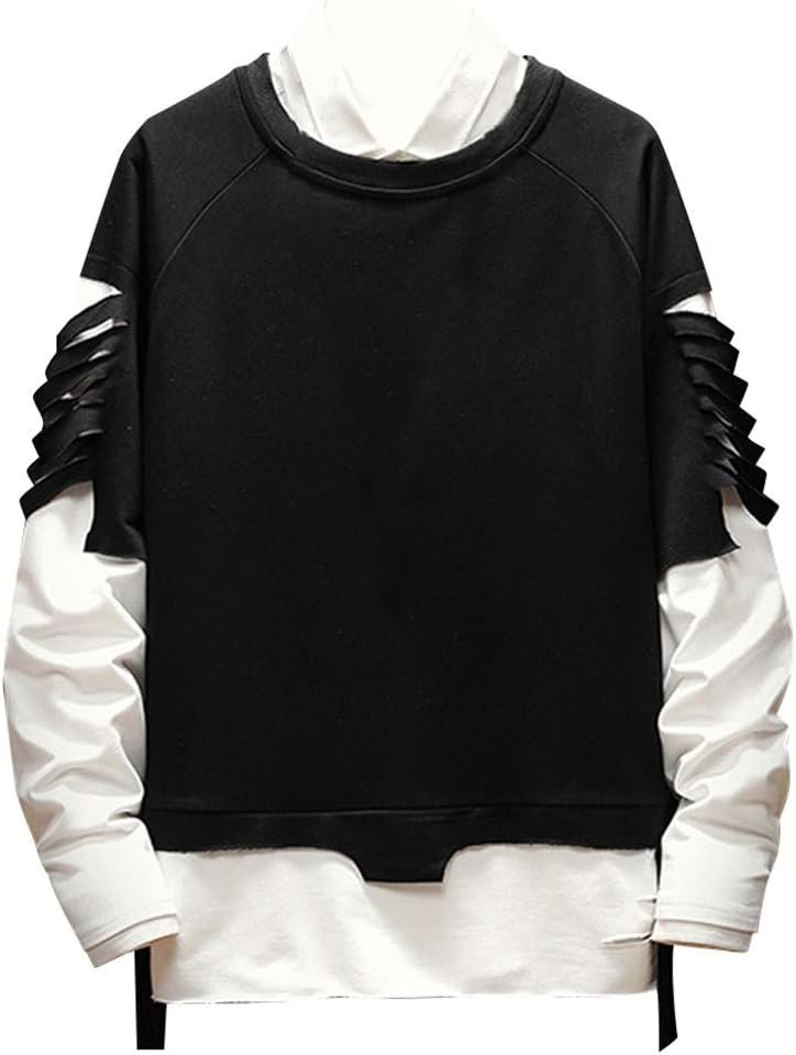 Zilosconcy Hoodies Fake Two-Piece Man Tracksuits Men's Simple Loose Stitching Casual Comfortable Patchwork Hooded Sweater Top Jacket Jumper Sweatshirt