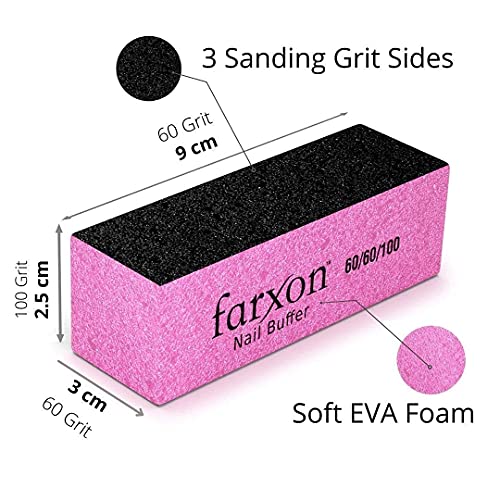 Farxon Nail Buffer Block 10 Pcs 60 60 100 Grit 3 Way Fingernail Buffing