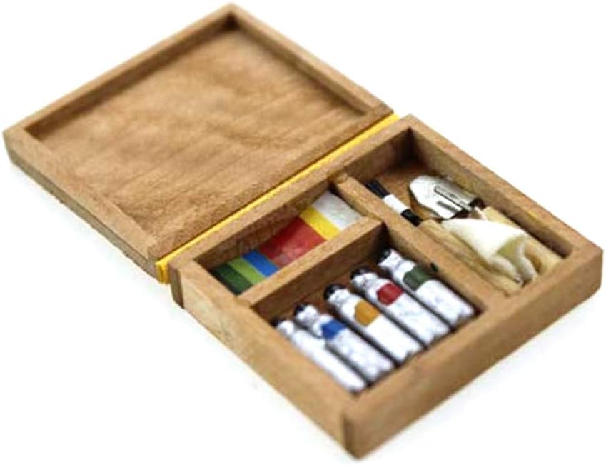 lyq Dollhouse Artist Paint Box, 1/6 1/12 Miniature Artist Paint Pen Wood Box Model Toys Dollhouse Accessories - Wood Color