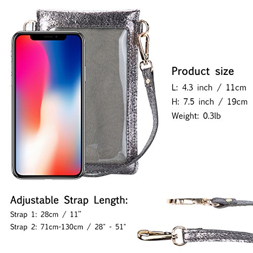 seOSTO Small Crossbody Bag Cell Phone Purse Wallet with 2 Shoulder Strap Handbag for Women Girls (Metallic Grey)