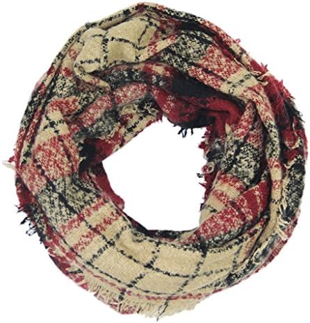 Women's Warm Dark Plaid Infinity Scarf (Beige)