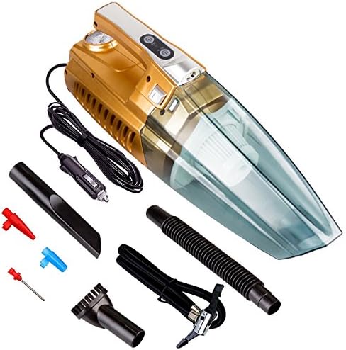 Car Vacuum Cleaner High Power GI DC 12V 100W Portable Handheld 4 in 1 Car Vacuum with Tire Pressure, Bright Led Light with Inflatable Pump for AIR BED, Car, Truck, Bicycle and Other Inflatables