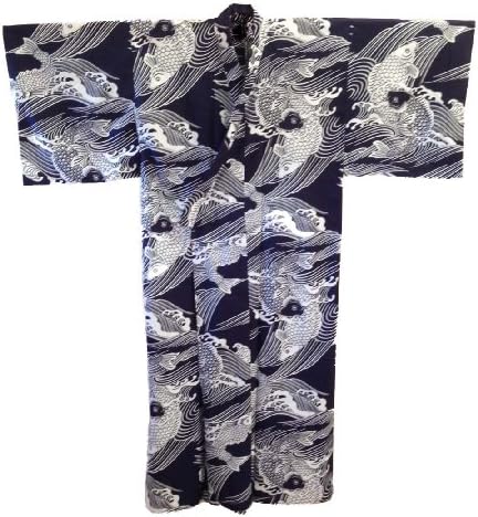 Koi Design Kimono Yukata Large Size #TK294L Dark Blue, White