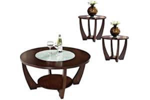 Home Square 3 Piece Abstract Coffee Table Set with Coffee Table and Set of 2 End Table in Cherry