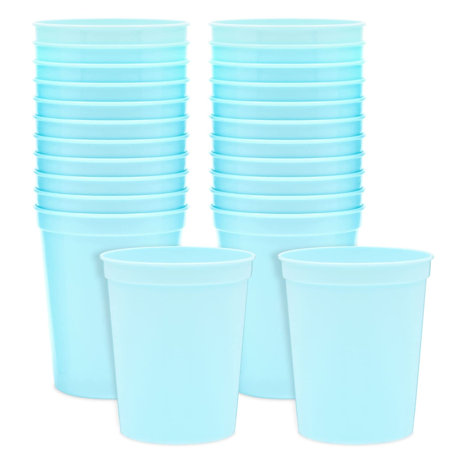 Photo 1 of BLUE PANDA Light Blue Plastic Stadium Cups - 16-Ounce, 24 Pack - Blank Reusable Tumblers for Parties & Bachelorette Party Favors
