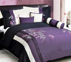 Amazon.com: Purple Black, White, Pink Comforter Set Vine