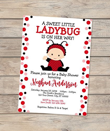 Amazon Com Little Ladybug Baby Shower Invitation Cute Baby Lady