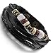 INBLUE Men's Alloy Genuine Leather Wood Bracelet Bangle Cuff Rope Silver Tone Black Surfer Wrap Adjustable