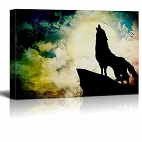 Animal Theme A Wolf Howling on a Full...