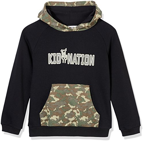 Kid Nation Kid's French Terry Printed Hoodie Sweatshirt for Boys and Girls XS Black