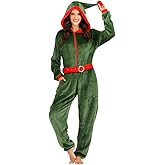 ReneeCho Women’s Elf Onesie Christmas Costume Pajama Green Elf Outfit Holiday Suit