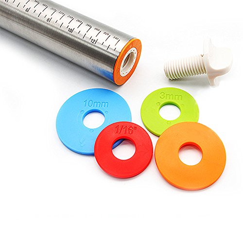 Rolling Pin Stainless Steel Rolling Pin for Fondant, Cookies, Pastries, Pizza or French Style. Non-Stick with 4 Adjustable Thickness Rings