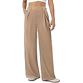 COPYLEAF Womens Dress Pants Wide Leg Stretchy Work Pants with Pockets Elastic Waist Pleated Front Business Casual Slacks
