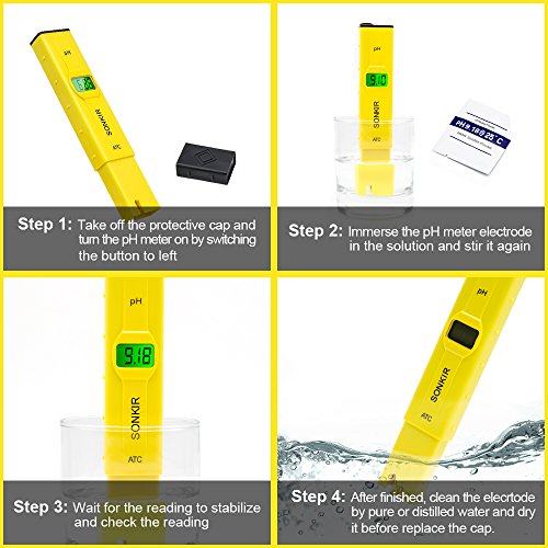pH Meter, Sonkir Advanced Digital pH Tester for Water Quality Test, ATC Function, 0.01 Resolution Backlit LCD Display (Yellow)