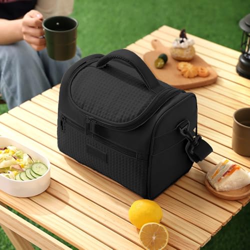 Lonchera Térmica Impermeable con correa - Bolsa de Almuerzo Aislante con Capacidad Grande, Antifugas y Fácil de Limpiar Hielera Portátil Unisex para Trabajo/Picnic/Viajes (Negro)
