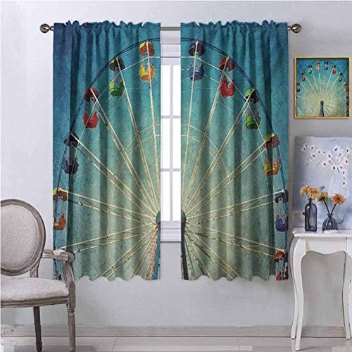 ScottDecor Classic Drapes for Child Nursery Large Vertical Revolving Ferris Wheel Exercise Up Vintage Leisure Outdated Days Image 34Wx45L Inch Window Curtain for Dwelling Room