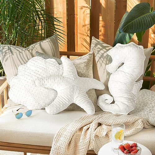 AELS Coastal Throw Pillows Set of 3, Starfish Shell Seahorse