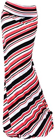 Multifit Women's Multicolored Floral Printed Striped Fold Over High Waisted Elastic Long Maxi Skirt