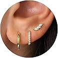 Freekiss 3 Pairs Gold Hoop Earrings Set: Dainty Stud Earrings Trendy Small 14K Gold Plated Hypoallergenic Dangle Cartilage Huggie Hoop Earrings for Women Gold Jewelry for Women Gifts