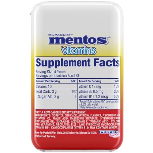 MENTOS VITAMIN SUGARFREE HARD MINTS, 150PC, COOL FRUITY MIX, (PACK OF 4 BOTTLES)